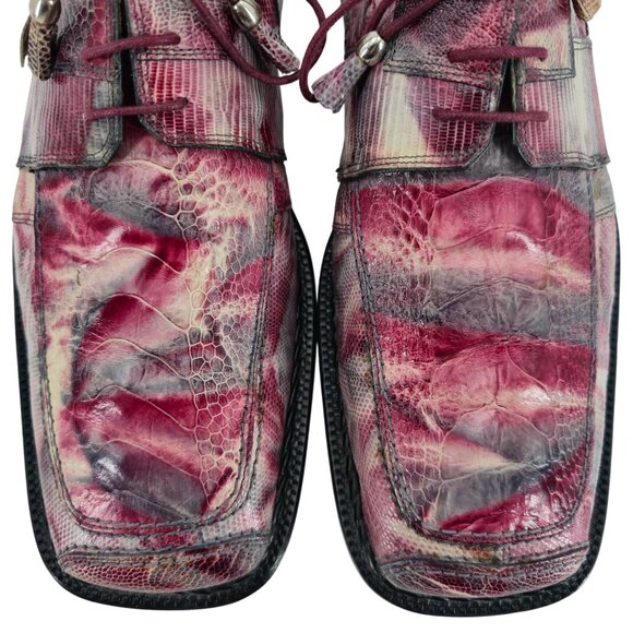 Slick Exotica by David Eden Pink Maroon Ostrich Lizard Dress Shoes Mens 12 Derby - Picture 2 of 12